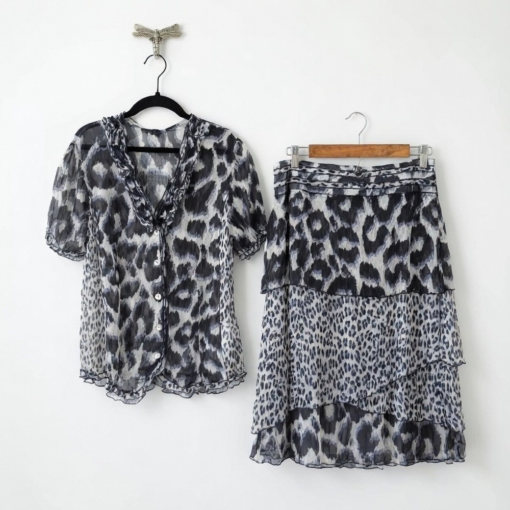 Gerry Weber Silk Blend Leopard Print Euro Skirt and Blouse Set NWT